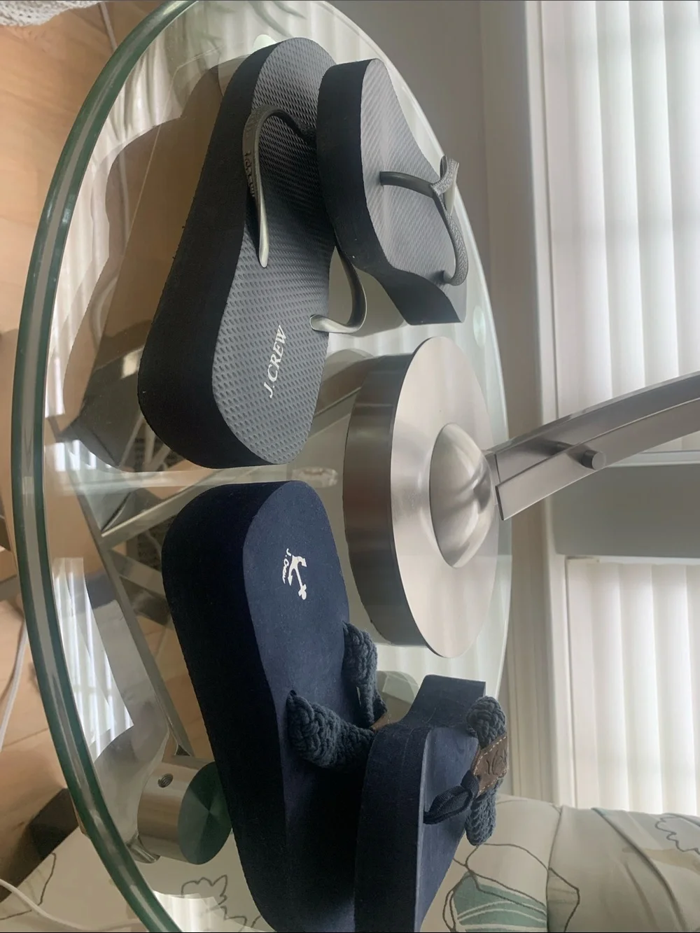 J. Crew Flip Flops (2 Pairs) Metallic Gray and Navy Blue.  Never Worn,